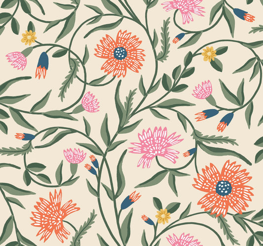 Rifle Paper Co Aster Wallpaper - Linen & Coral