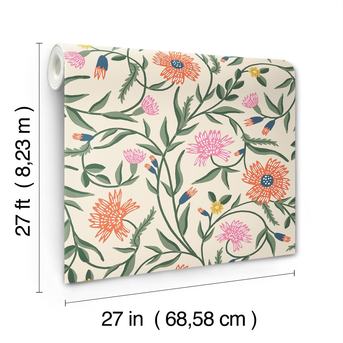 Rifle Paper Co Aster Wallpaper - Linen & Coral