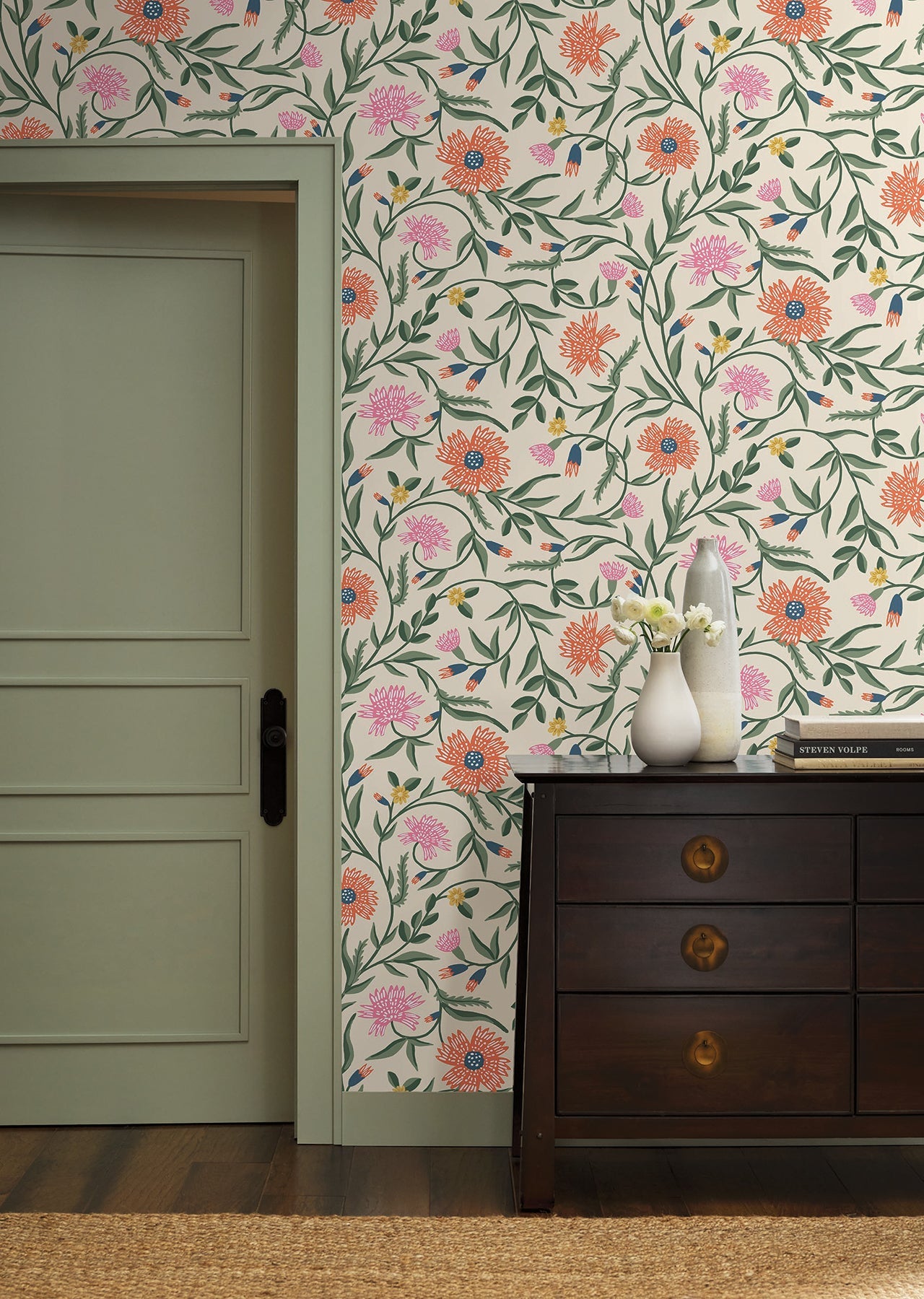 Rifle Paper Co Aster Wallpaper - Linen & Coral