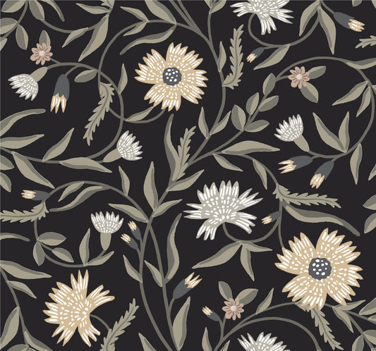Rifle Paper Co Aster Wallpaper - Black