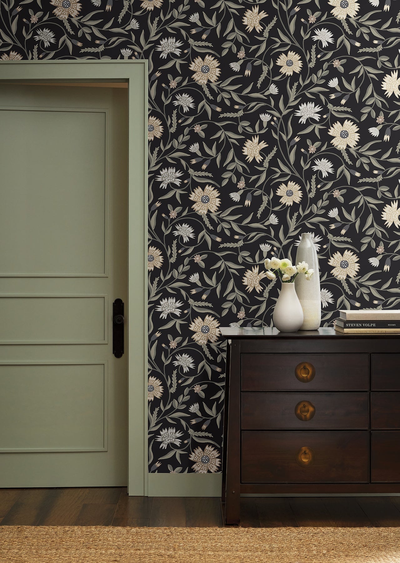 Rifle Paper Co Aster Wallpaper - Black