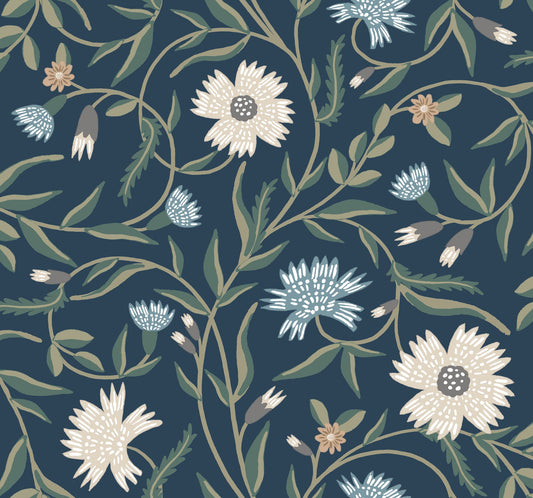Rifle Paper Co Aster Wallpaper - Navy