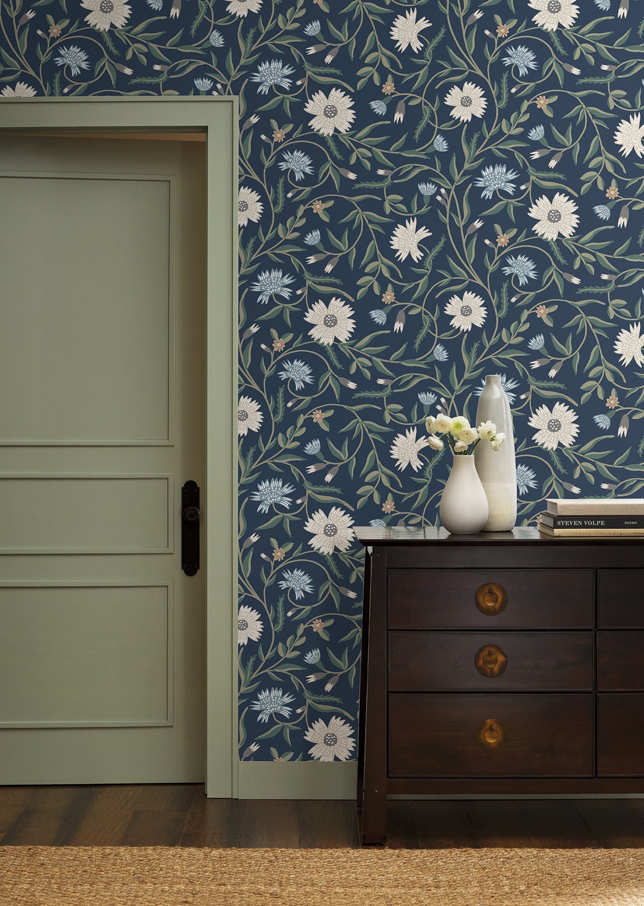 Rifle Paper Co Aster Wallpaper - Navy