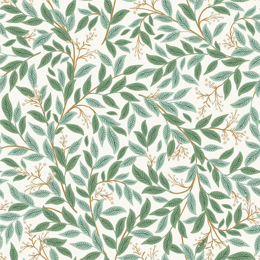 Rifle Paper Co Willowberry Wallpaper - Emerald & White