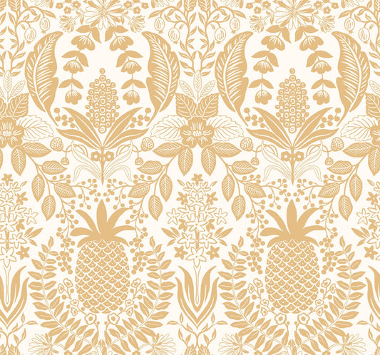 Rifle Paper Co Pineapple Damask Wallpaper - White & Gold