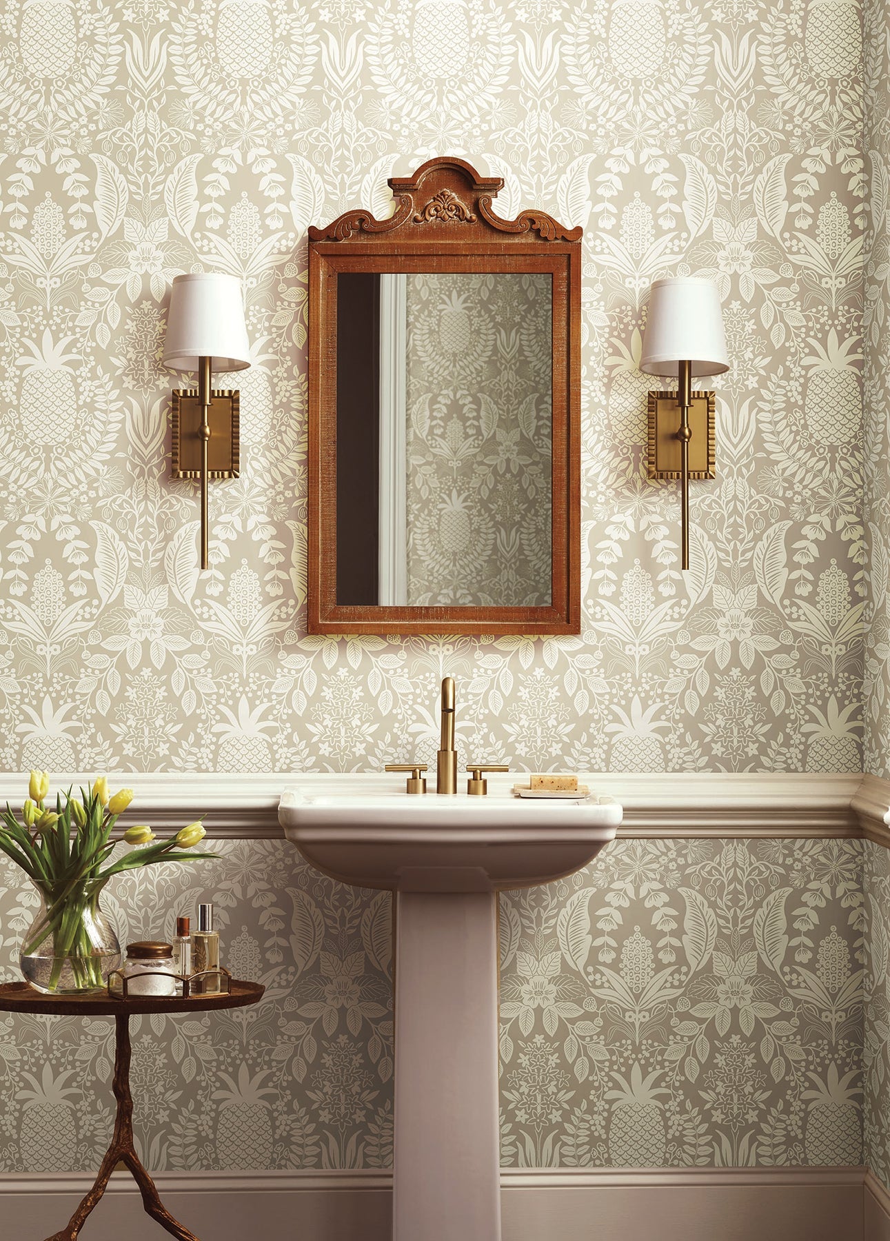 Rifle Paper Co Pineapple Damask Wallpaper - Linen