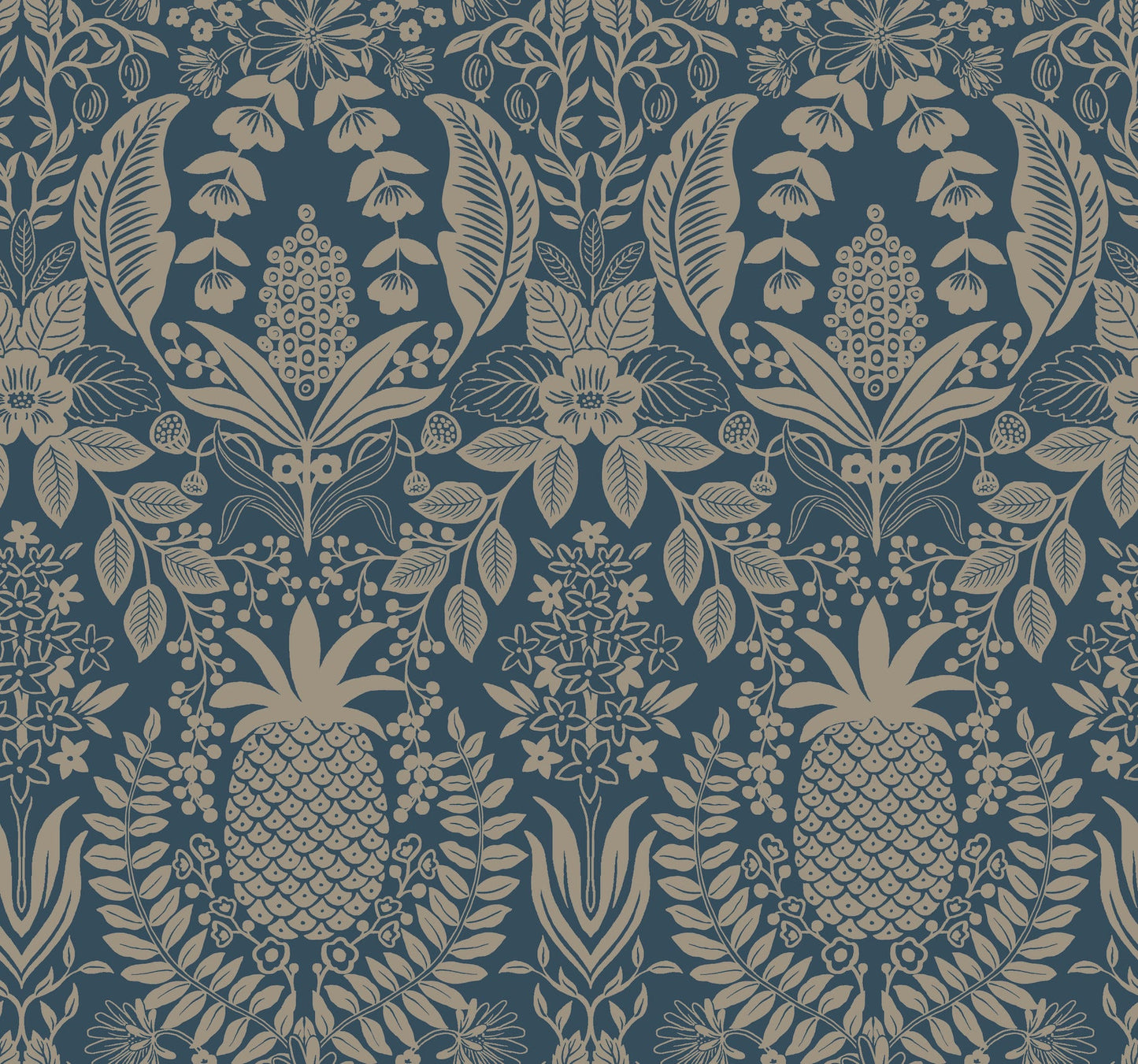 Rifle Paper Co Pineapple Damask Wallpaper - Navy