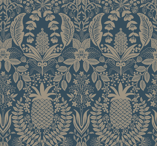 Rifle Paper Co Pineapple Damask Wallpaper - Navy