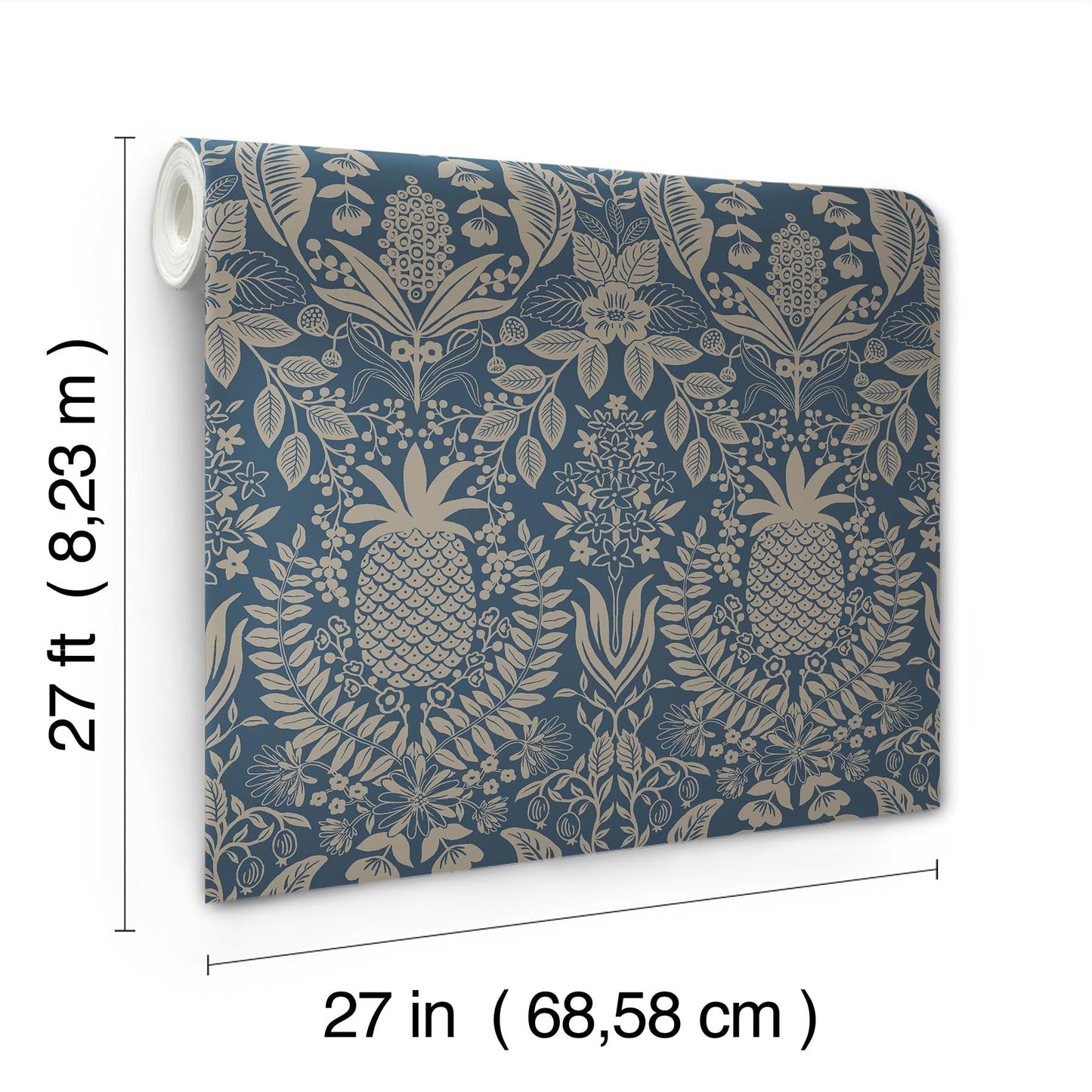 Rifle Paper Co Pineapple Damask Wallpaper - Navy