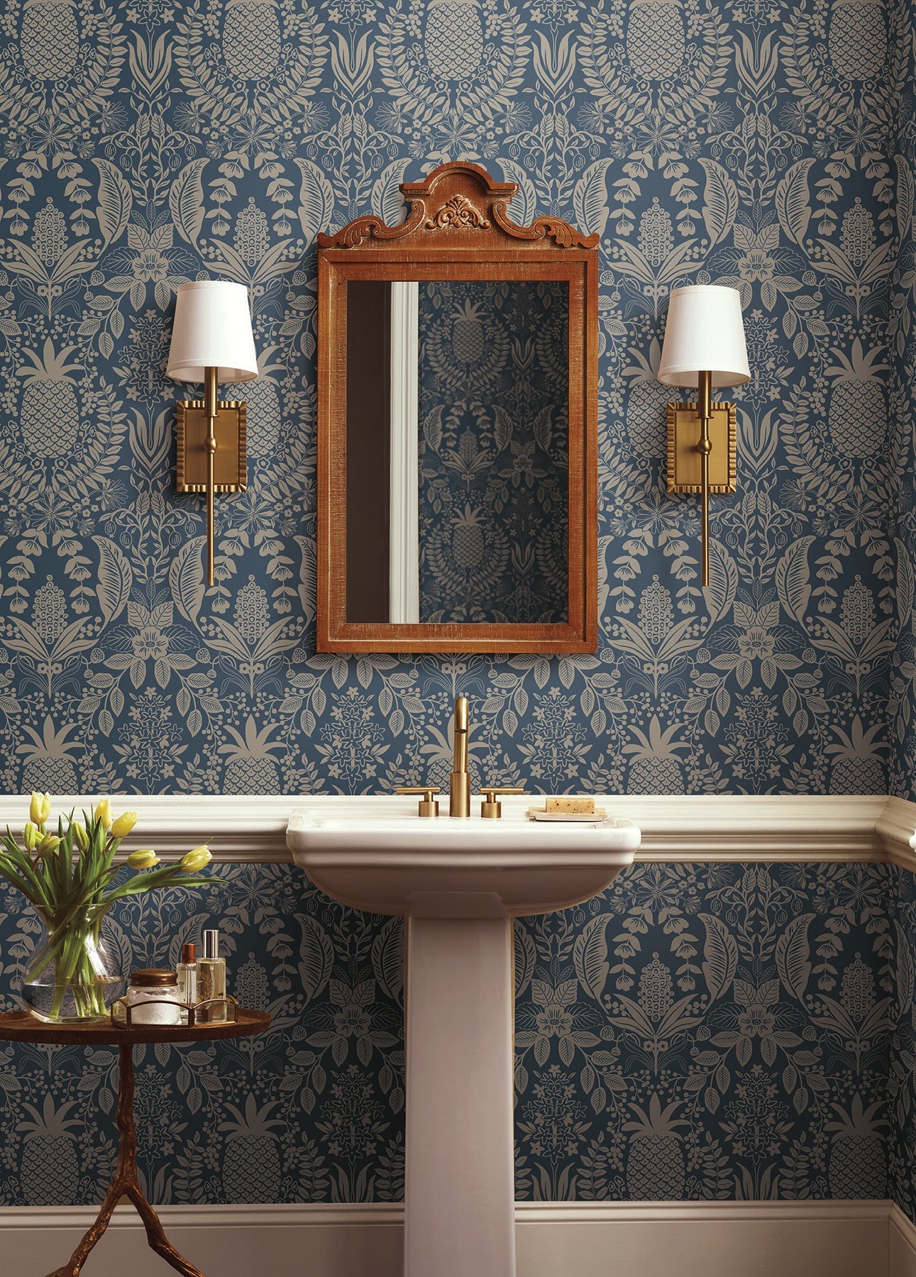 Rifle Paper Co Pineapple Damask Wallpaper - Navy