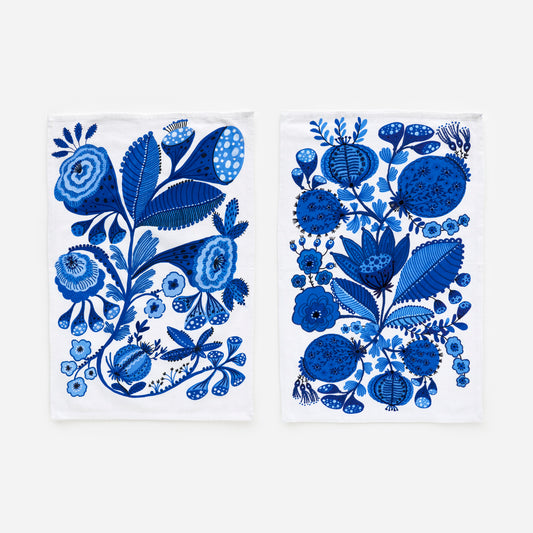 Blue and White Embroidered Dish Towel - Assorted