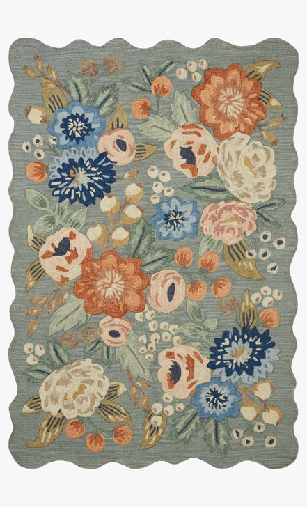 Rifle Paper Co x Loloi Silhouette Rug - Vintage Blossom Sage