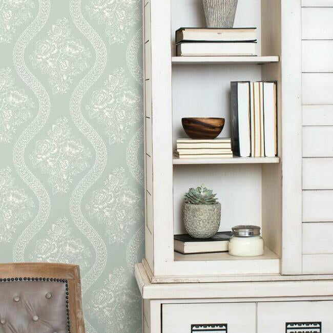 Magnolia Home Coverlet Floral Wallpaper - White on Rainy Days