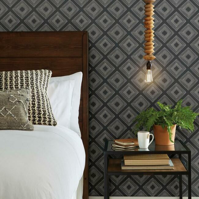 Magnolia Home Diamond Sketch Wallpaper - White on Black