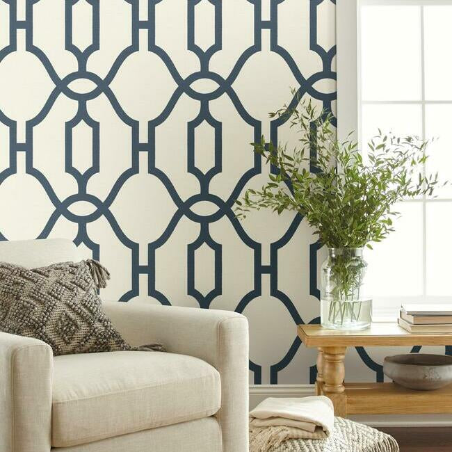 Magnolia Home Woven Trellis Wallpaper - Federal Blue on White