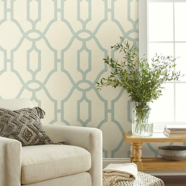 Magnolia Home Woven Trellis Wallpaper - Eggshell Blue on Cream