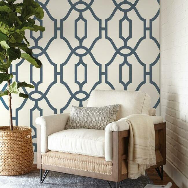 Magnolia Home Woven Trellis Wallpaper - Federal Blue on White