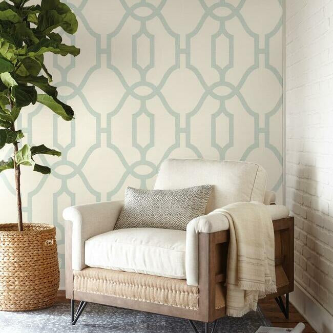 Magnolia Home Woven Trellis Wallpaper - Eggshell Blue on Cream