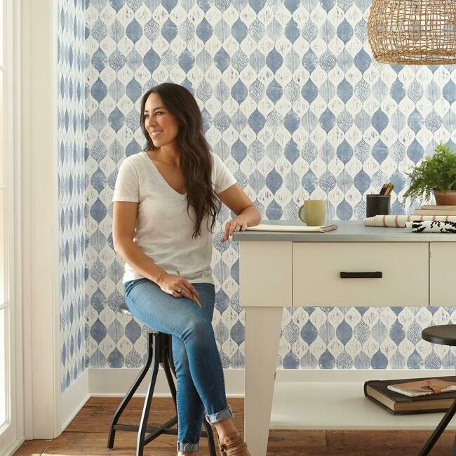 Magnolia Home Woodblock Print Wallpaper - True Blue