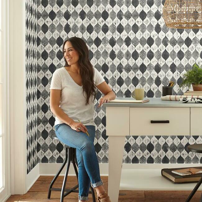 Magnolia Home Woodblock Print Wallpaper - Black and White