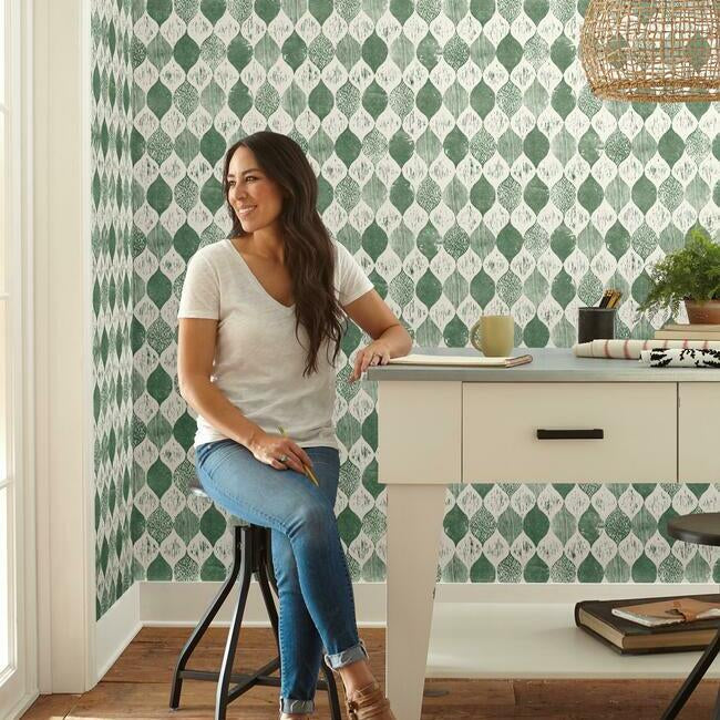 Magnolia Home Woodblock Print Wallpaper - Forest Green
