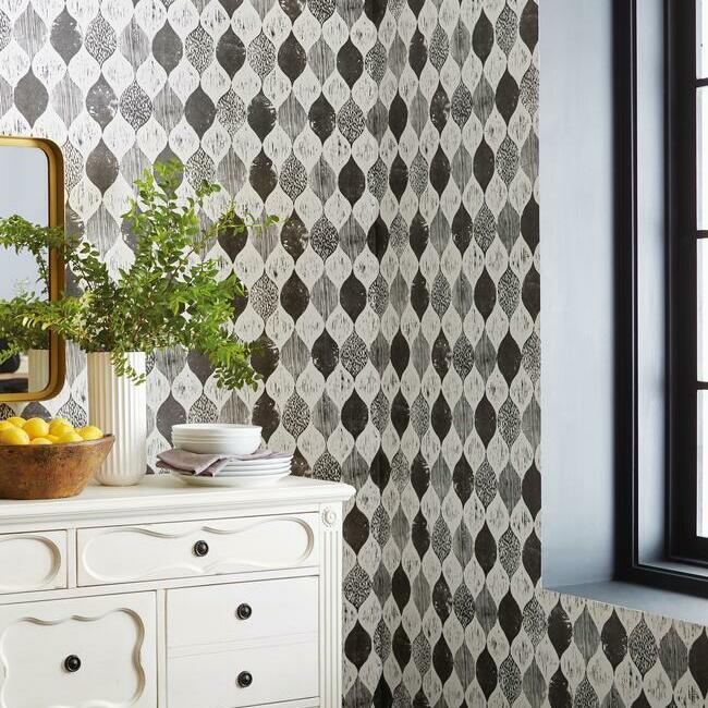 Magnolia Home Woodblock Print Wallpaper - Black and White