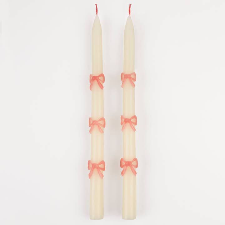 Pink Bow Taper Candles