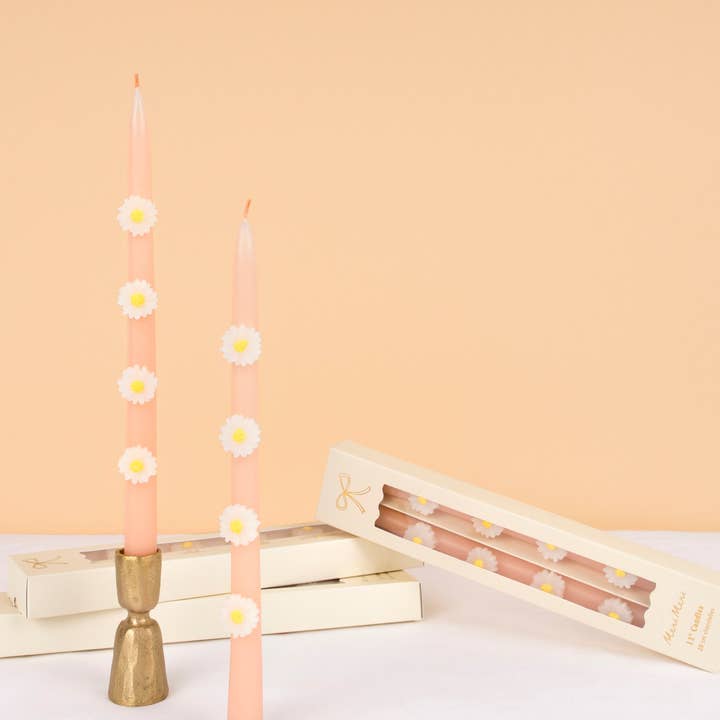 Pink Daisy Taper Candles