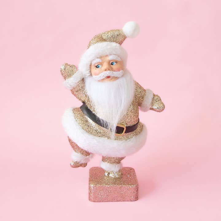 Flocked Dancing Santa - Gold Sparkle