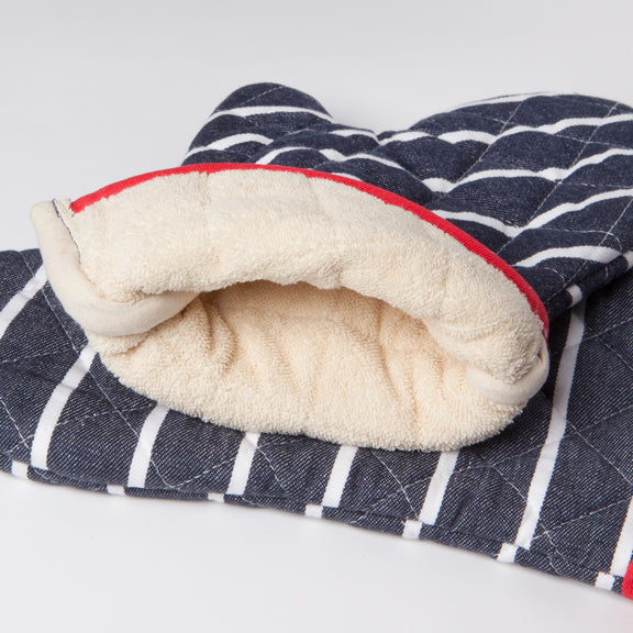 Pot Holder Oven Mitt Set - Butcher Stripe