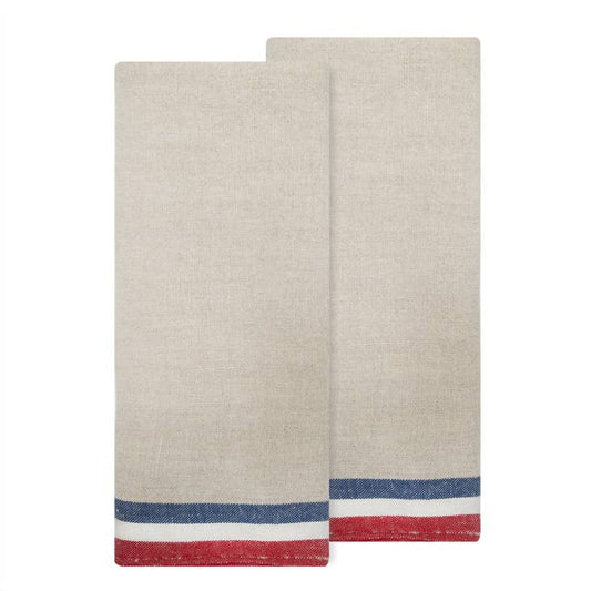 Normandy Tea Towel Set - Natural, Red & Blue