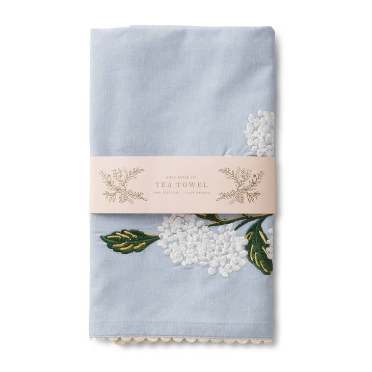 Rifle Paper Co Embroidered Tea Towel - Hydrangea