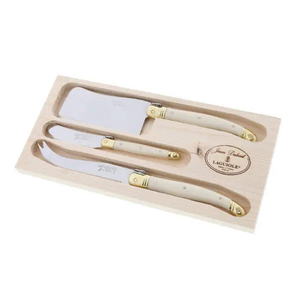 Jean Dubost 3 Piece Cheese Set With Cleaver - Ivory