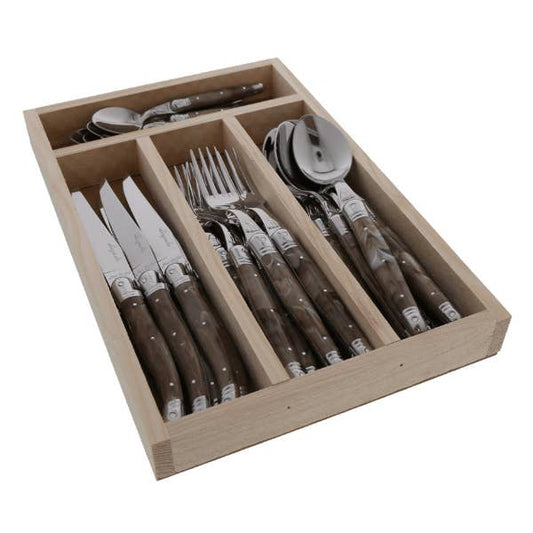 Jean Dubost 24 Pc Everyday Flatware Set - Dark Horn