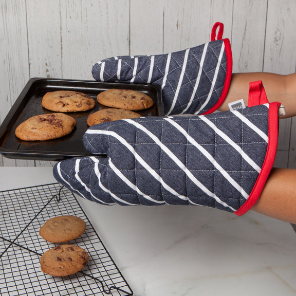 Pot Holder Oven Mitt Set - Butcher Stripe