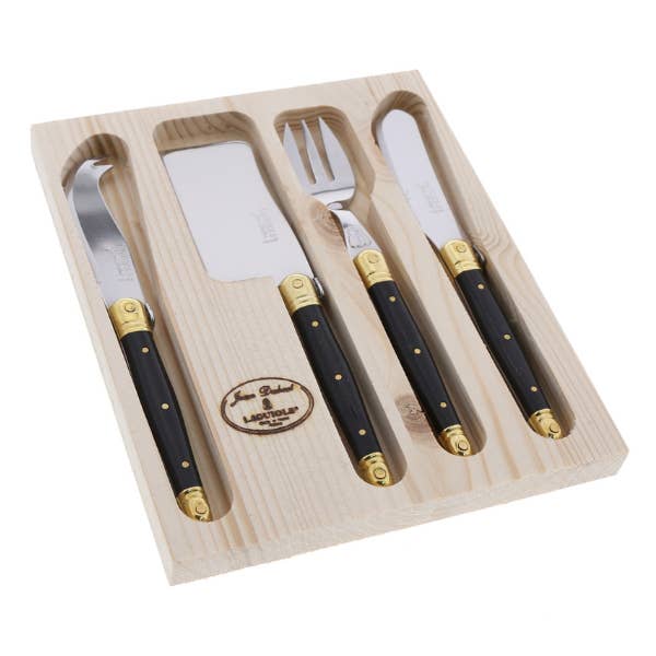 Jean Dubost Mini 4 Piece Cheese Set - Black & Brass
