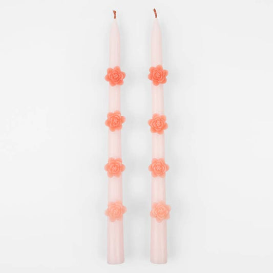 Pink Flower Taper Candles