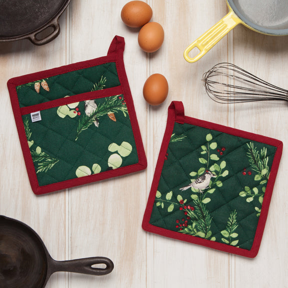 Pot Holder Oven Mitt Set - Forest Birds