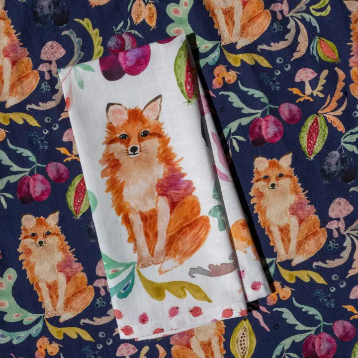 Fox in the Orchard Tea Towel