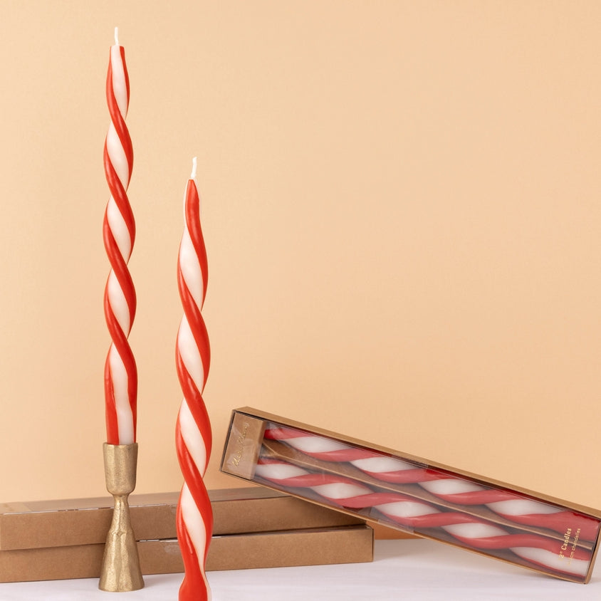 Red Stripe Twist Taper Candles