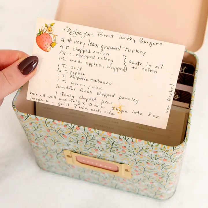 Tin Recipe Box - Strawberry Meadow