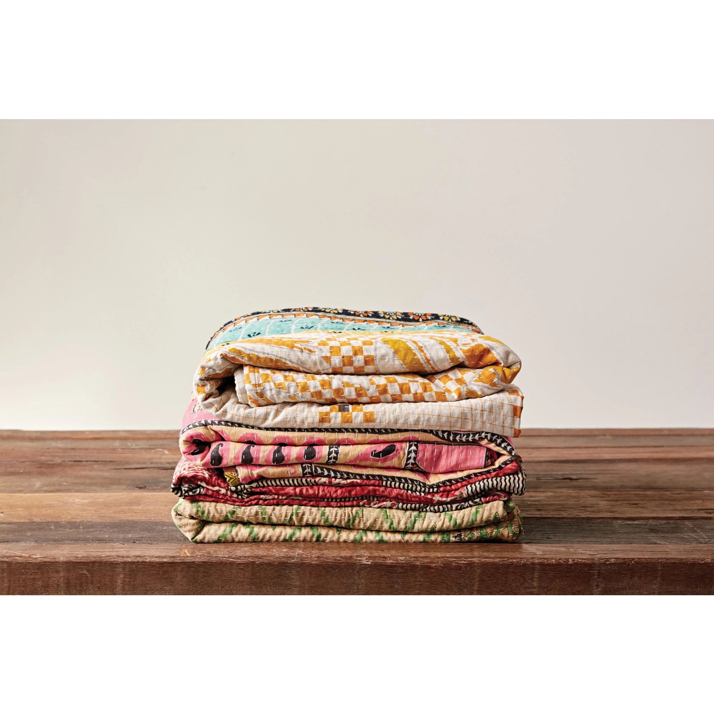 Vintage Kantha Quilt Coverlet - Multicolor
