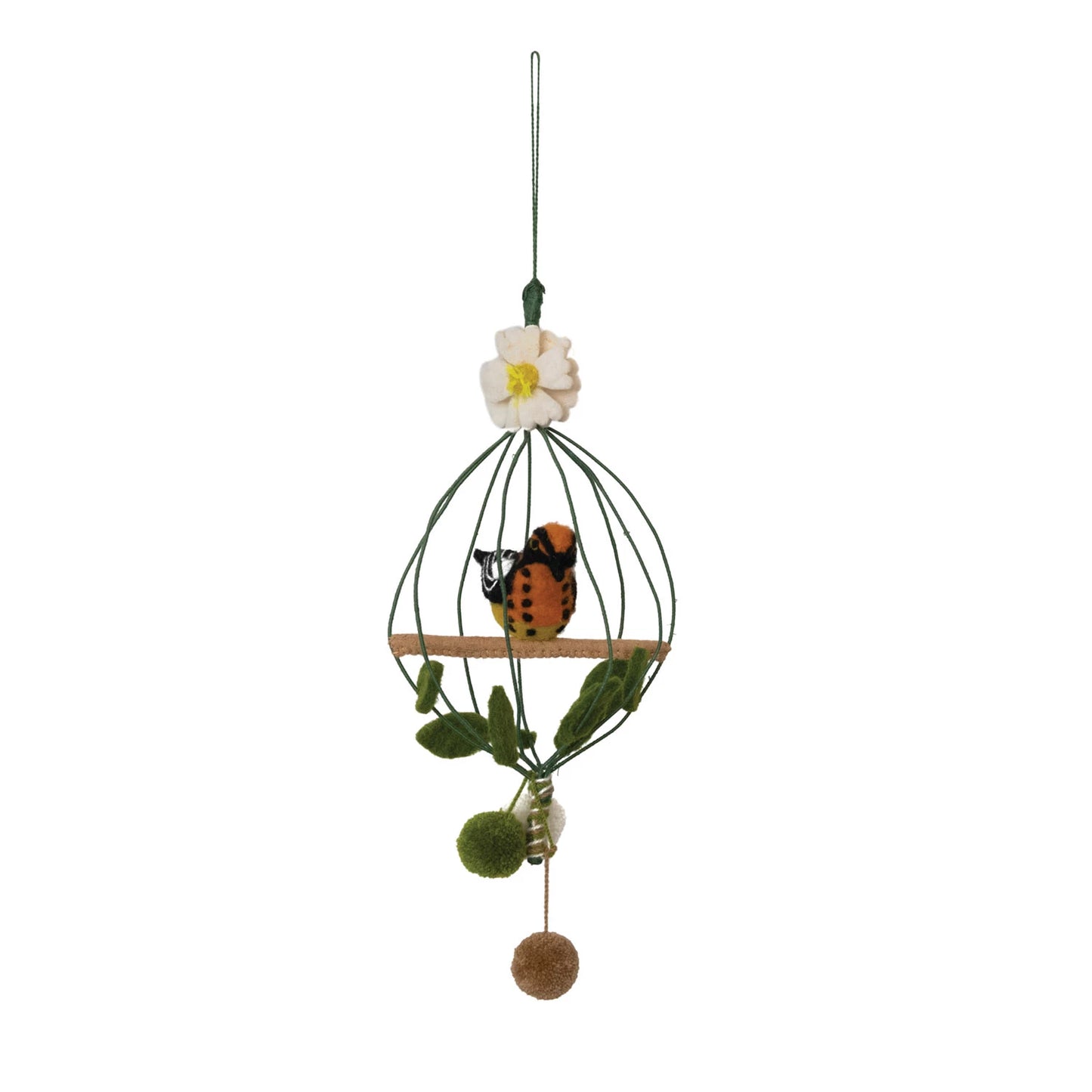 Wool Felt Bird Cage Mobile - Single Bird