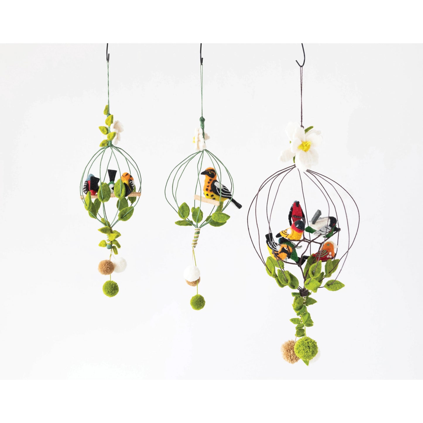 Wool Felt Bird Cage Mobile - Three Birds