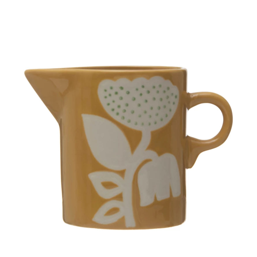 Small Stoneware Pitcher - Wax Relief Flowers