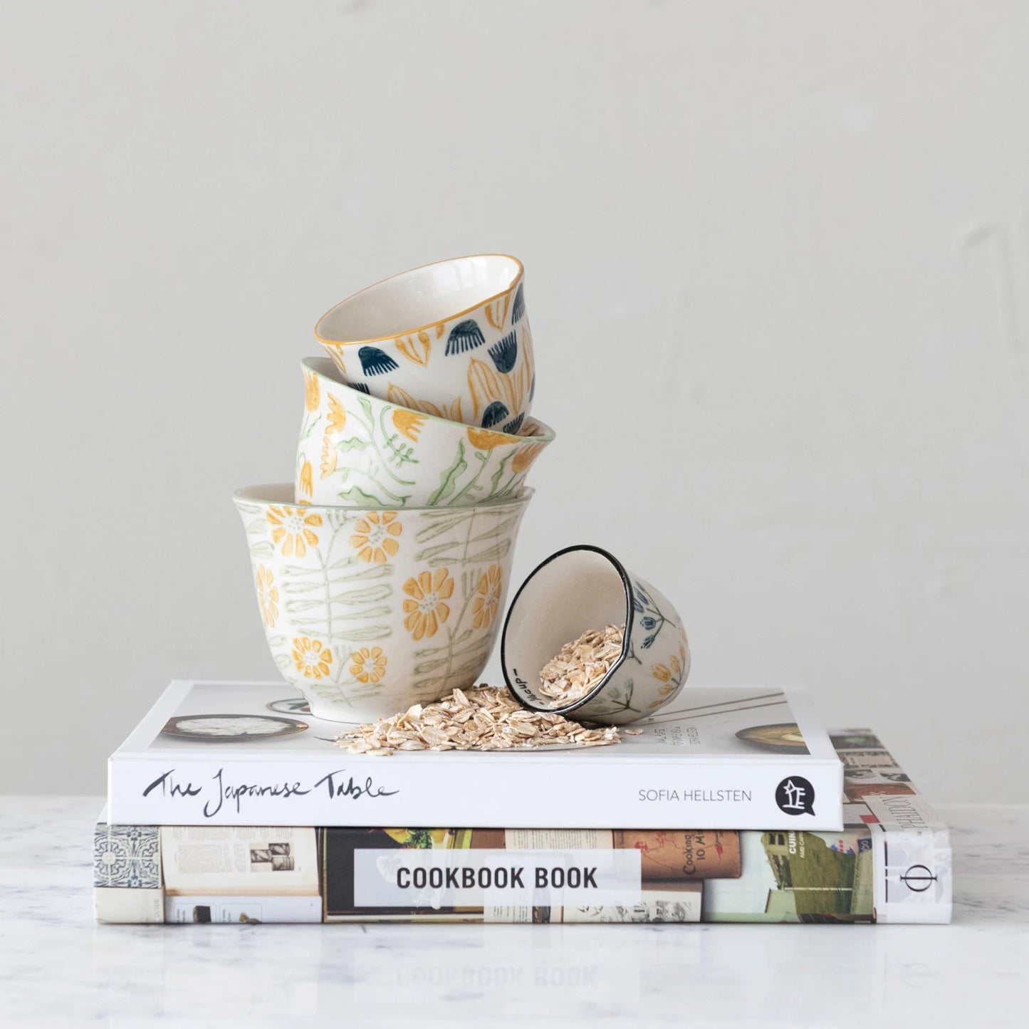 Hand-Stamped Measuring Cups - Yellow Floral