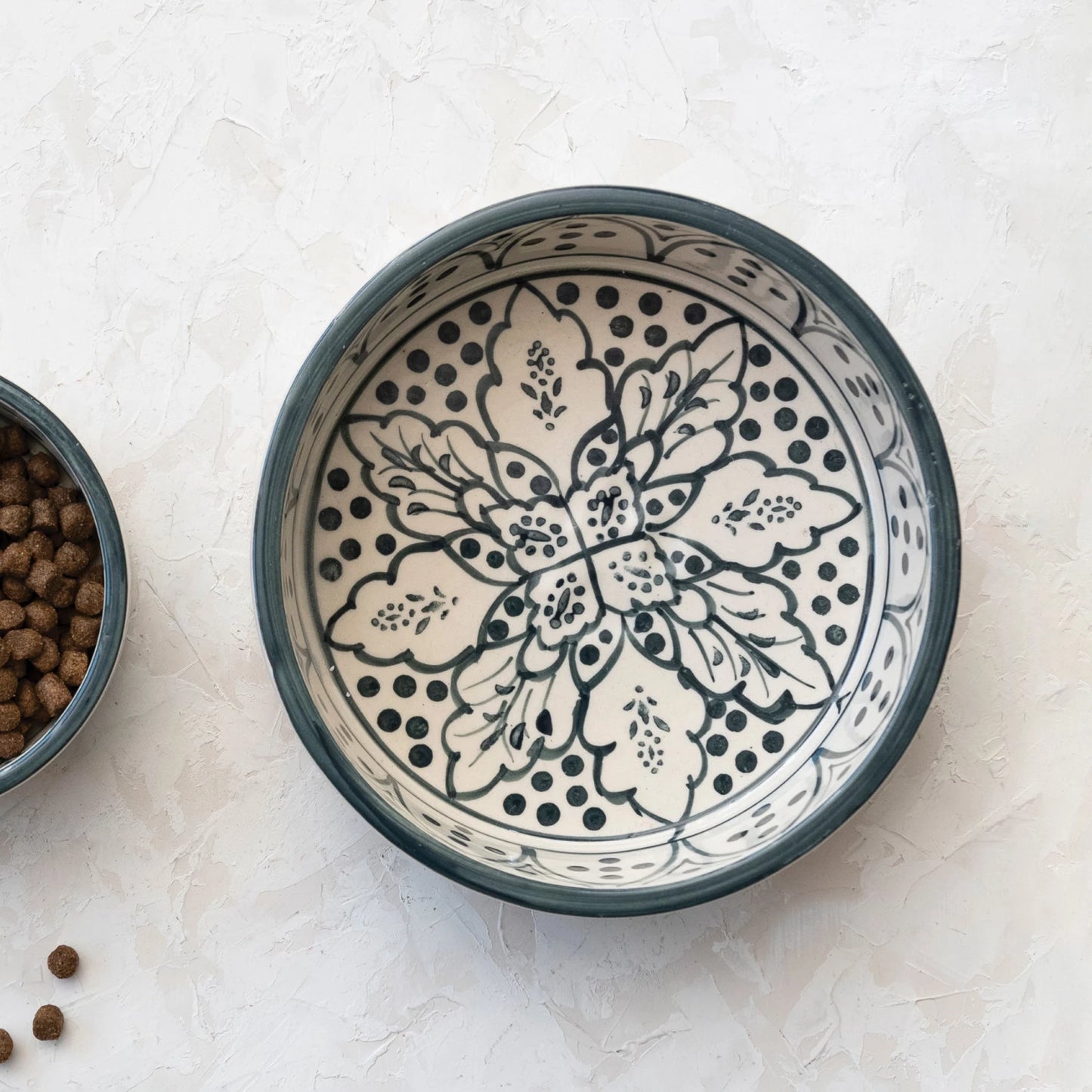 Stoneware Pet Bowl - Blue & Cream