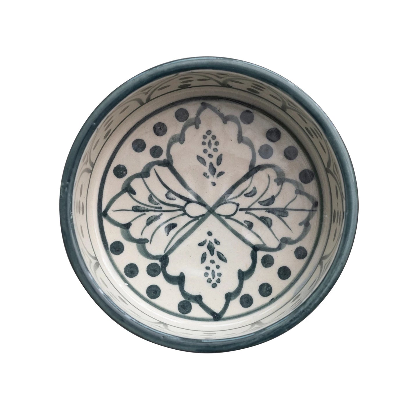 Small Stoneware Pet Bowl - Blue & Cream