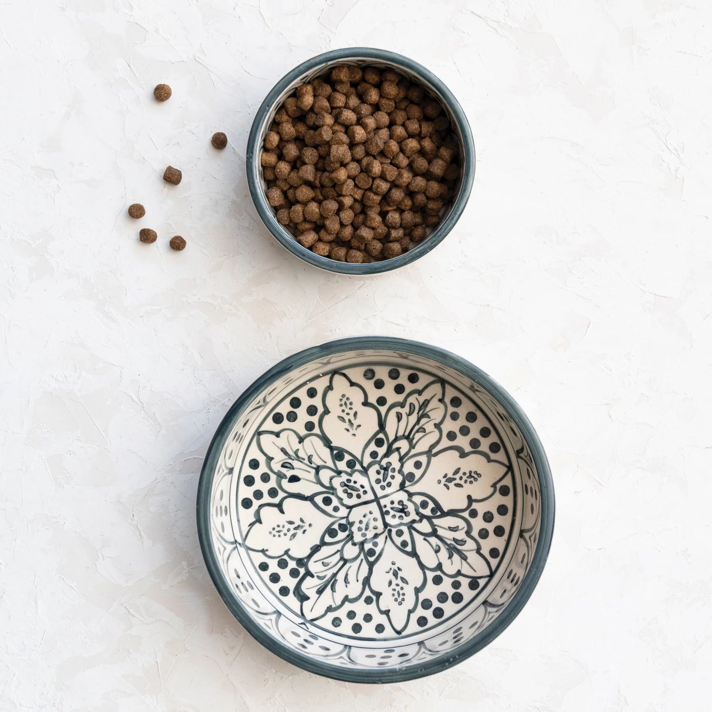 Small Stoneware Pet Bowl - Blue & Cream