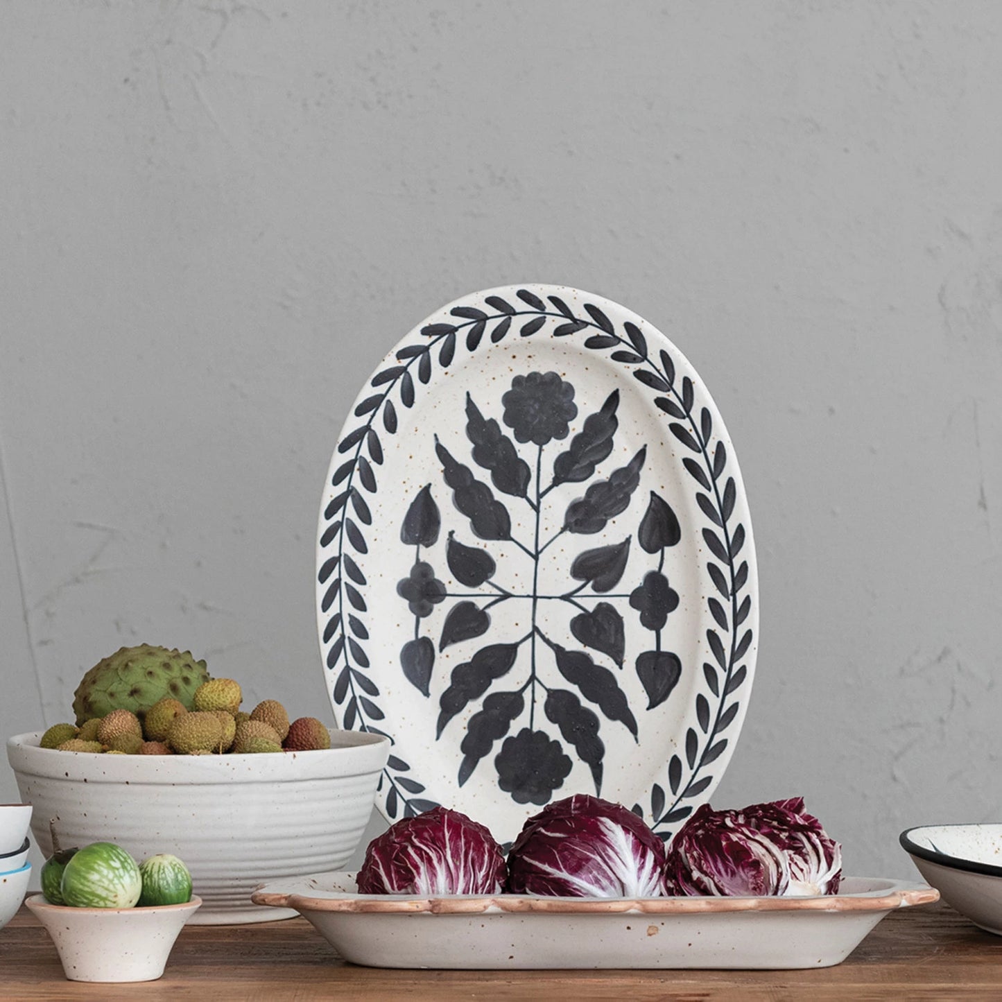 Large Stoneware Platter - Black Speckled